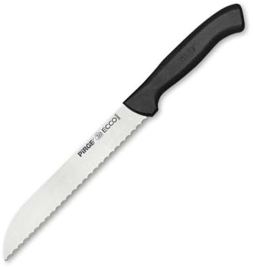 Pirge Coltello da pane Ecco con lama seghettata 17,5 cm nero per tagliare pane, bagel, torte - Coltello per rotoli - Coltello per sega - Coltello da cucina professionale in acciaio inossidabile