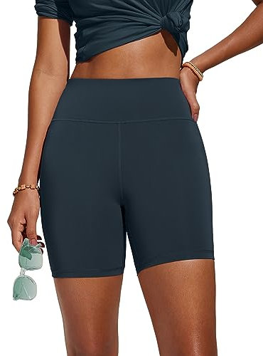 CRZ YOGA Damen Badeshorts Bauchkontrolle High Waist Schwimmshorts Sport Beach Badehose Wassersport Kurze Hose - 13cm Echte Marine 42