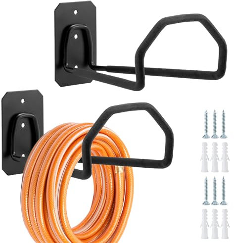 Sinoer Lot de 2 supports de tuyau d'arrosage en métal à suspendre au mur - Parfait pour tuyau d'arrosage