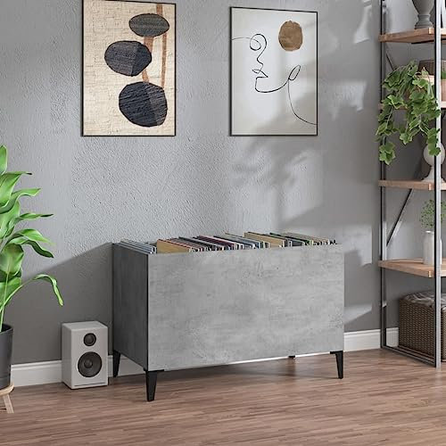ShGaxin Armoire à disques Gris béton 74,5x38x48 cm Bois d'ingénierie,Player Boite,Meuble De Rangement,Rangement Disque Vinyle