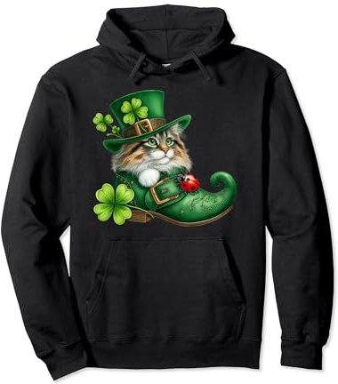 St Patrick’s Day Cat in Shoes - Norwegian Forest - Cute Pullover Hoodie