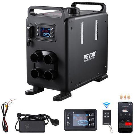 VEVOR 8 kW Dieselheizung 12 V / 24 V All in One Diesel-Luftheizung mit Bluetooth App-Steuerung & Fernbedienung & Anzeigebildschirm & CO-Alarm, schnell aufheizende vertikale tragbare Dieselheizung