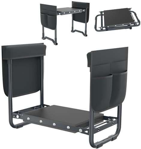 FIVMEN Taburete de jardín plegable para jardinería, cojín para rodillas, banco de jardín, banco 2 en 1, con cojín de espuma EVA y bolsa de herramientas, silla de rodilla, taburete de trabajo para