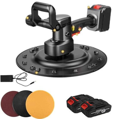 Pulidora Eléctrica de Superficies 900W - Disco 15 Ajustable, Motor Cobre Duradero - para Alisar Paredes Paleta de concreto de Velocidad Variable - Incluye Cargador Rápido,2batteries