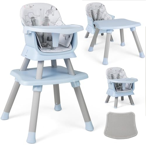COSTWAY Silla Alta Bebés, Trona Evolutiva Portátil, Silla de Alimentación 5 Puntos, Bandeja y Cojín Desmontables (Azul)
