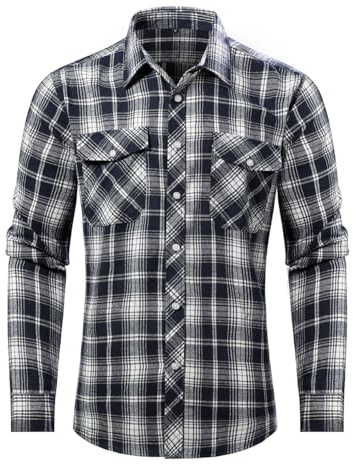 Casey Kevin Camisa Franela Hombre Camisas Cuadros de Manga Larga Leñador Button Down Shirt Casual Regular Fit con 2 Bolsillos