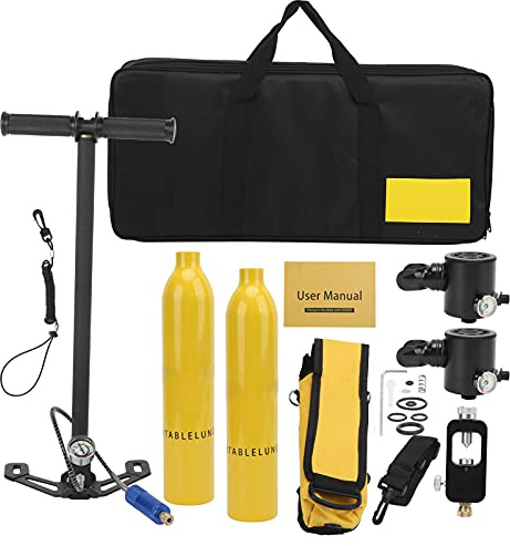 DIDEEP 0.5L Cilindro de oxígeno de buceo Equipo de buceo profesional con 2 cilindros 2 válvulas de respiración para exploración submarina hecha de aleación de aluminio de aviación (Cilindro de