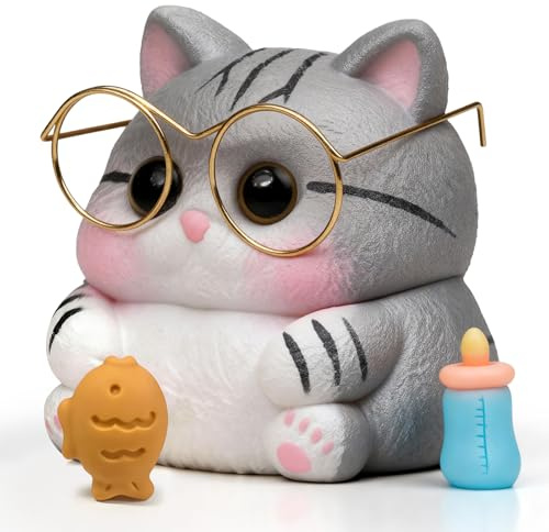 Reenovan Cat Squishy Toy, Soft TPR Stress Relief Sensory Squeeze Toys, Cute Kawaii Desk Toy, Birthday Gift and Party Favor for Kids and Adults