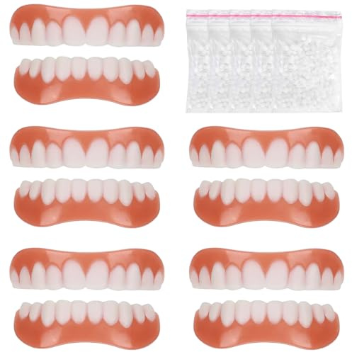 LAKPYN 5 Paia Faccette dentali professionali,Faccette Dentali Universali Superiore E Inferiore Provvisoria Denti Finti Di Denti Cattivi Denti Imperfetti,Con gel per la dentizione