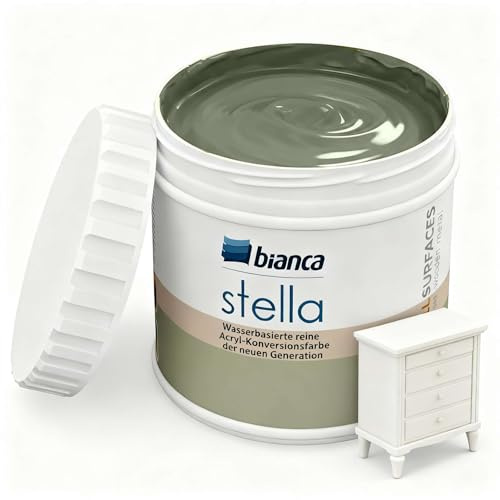 Bianca Stella Möbelfarbe Ohne Schleifen - Wasserbasierter Parfümierter Möbellack für Holz, Küchenschrank, Tisch, Stuhl - Olivgrün, Glänzend, Kratzfest, Hochdeckend, 500ml