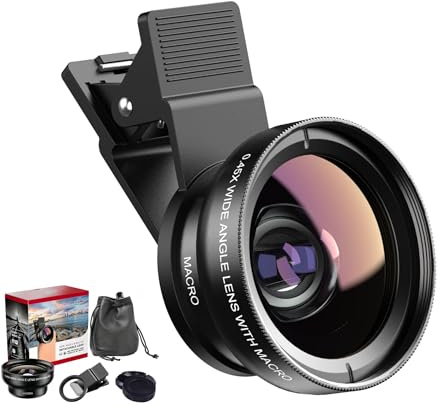 SagTuol 2-in-1 Mobile phone lens, Macro, Phone camera lens,0.45X wide-angle, 12.5X Macro, Phone lens for iphone and compatible with most smartphones