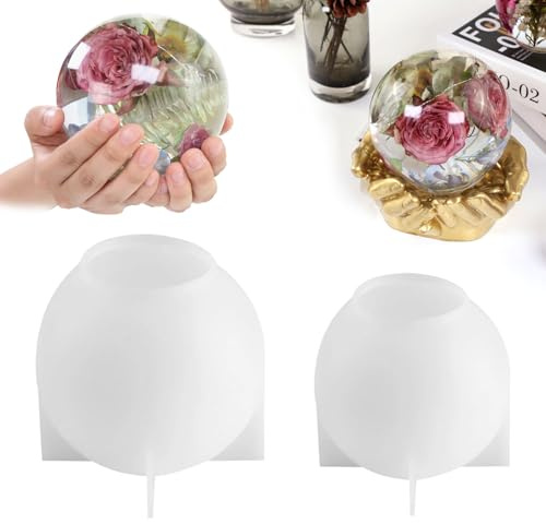 2 Pcs Sphere Resin Molds, Ball Shape Silicone Molds Sphere One-Piece 3D Casting Mold Silicone Moulds for Resin Casting DIY Making Home Decor