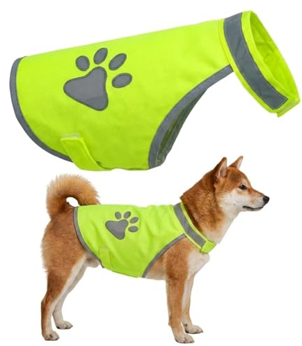Reflective Dog Vest High Visibility Fluorescent Yellow, Adjustable Safety Coat with Secure Straps for Night Walking and Outdoor Activities(M)