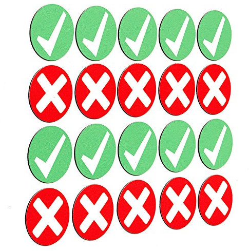 SMILEYBOARD Kreuze & Haken-Magnete – 20 Stück, 3 cm Durchmesser – farbige Magnete in Grün & Rot mit Kreuze und Haken - Richtig und Falsch – ideal für Büro, Schule & Haushalt
