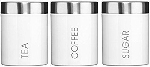 Kabalo Ensemble de 3 Pots Blancs, café au thé et Sucre pour Le Stockage de la Cuisine. (10 cm x 12 cm chacun)