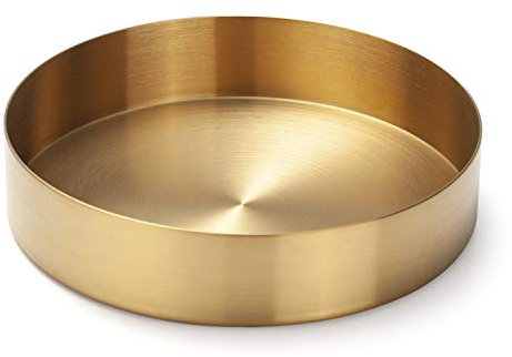 Gold Round Tray Metal Decorative Storage Organizer Tray for Jewelry, Makeup, Toiletries, Kitchen Tableware (14cm)