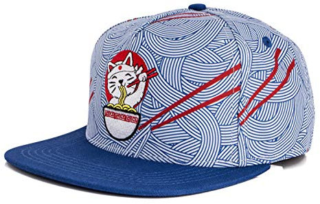 Blackskies® Ramen Snapback Cap | Damen Herren Baseball Mütze Kappe Basecap Blau Nudeln Katze Japan Cap - Männer Frauen Unisex Streetwear Outdoor Sommer Freizeit