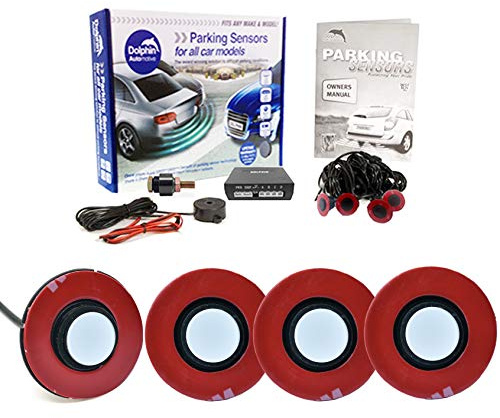 Dolphin Automotive DFM400 Reverse Parking Sensors Flush Mount OEM Style 4 Ultrasonic Radar Sensor Kit Audio Alert System - White