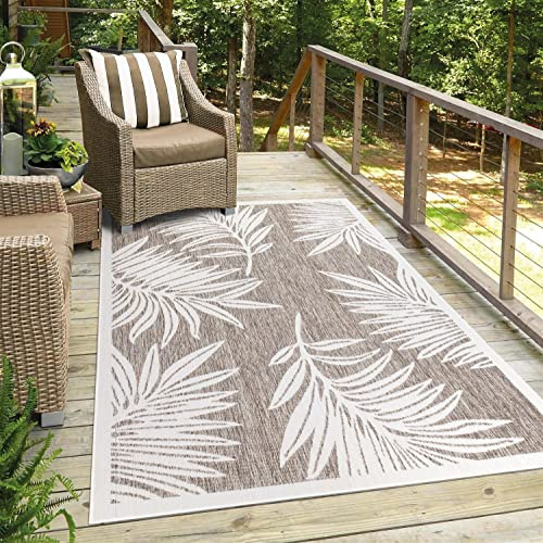 carpet city Utomhusmatta väderbeständig balkong terrasser – beige kvadratisk 200 x 200 cm – dekorationsmattor utomhus vattentät – balkongdekoration blommigt utseende vardagsrumsmattor