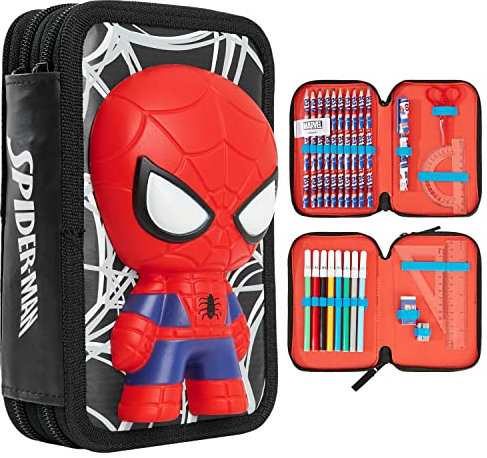 Marvel Federmäppchen Kinder Federtasche Junge Gefüllt Schulmäppchen Fächer Pencil Case Federmäppchen Jungen Schulmäppchen Federpenal Etui Spiderman Avengers Einschulung Junge (3D Spiderman)