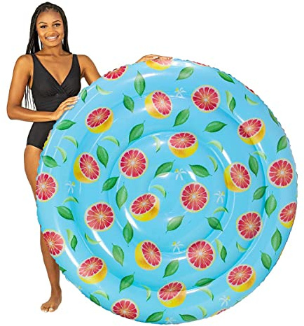 PoolCandy Grapefruit Print Inflatable Island Floats, Lounger Sun Chairs, Pool Tubes & Sunning Pools (Grapefruit Print Island Pool Float)