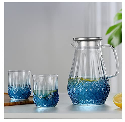 EVSER Iced Tea Jug Famiglia Acqua Pitcher Set Borosilicato Vetro Freddo Pot Pot Tazza Resistente al Calore in Vetro tè Pitcher Flower Tea Pot Acqua Brocca Juice Pitcher