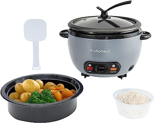 Eamoment ERC-5P07SL 1L | 400W Cuiseurs à riz & insert vapeur Warm & Cook 1-5 personnes marmite à revêtement antiadhésif, cuillère à riz et tasse à mesurer