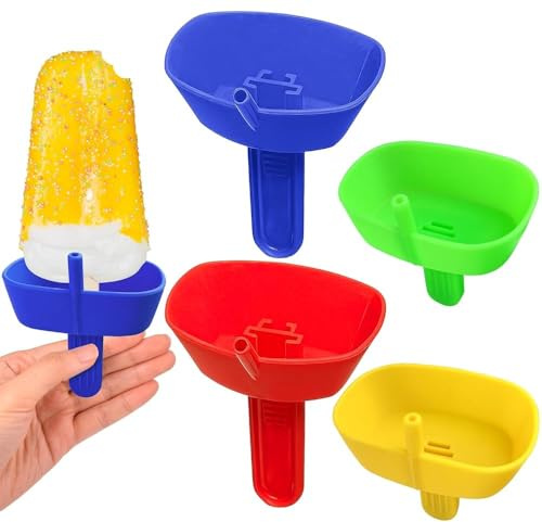 4Pcs Drip Free Popsicle Holder, Ice Lolly Moulds Holder with Straw, Reusable Lollipop Holder, Ice Lolly Popsicle Holder Drip Catcher for Kids