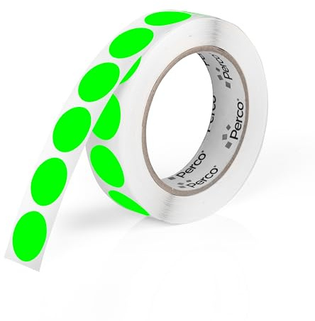 Perco Fluorescent Green Round Circle Dot Sticker 1-Inch Labels with Easy-Tear Perforation, 1,000 Stickers per Roll - In Stock, Approved & Available Labels, High Visibility, Strong Adhesive—Made in USA