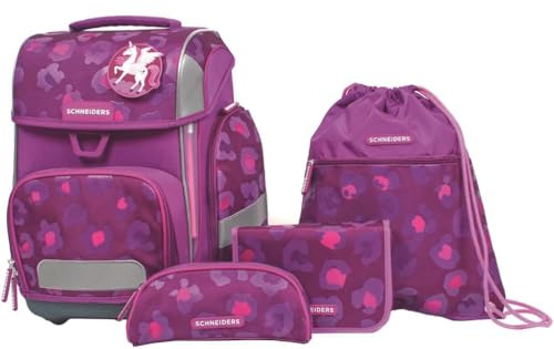 Schneiders Ergolite Berry Paw Mädchen Schultasche - 9-teiliges Set, Orthopädisch geprüft, mit LED-Leuchtstäben, nachhaltig & ergonomisch