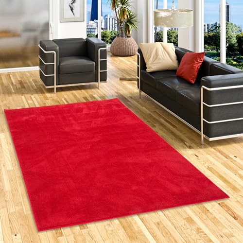 Snapstyle Luxus Super Soft Hochflor Langflor Teppich Deluxe Rot - Flauschig Weich für Wohnzimmer Schlafzimmer Kinderzimmer