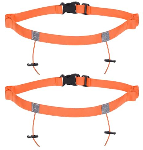 PATIKIL Elástico Triatlón Correr Cinturón 2 Piezas Ajustable Carrera Número Cinturón Carrera Cinturón Babero Soporte con 6 Energía Gel Bucles para Maratones Ciclismo Naranja