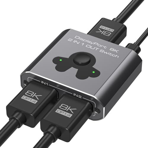 PVBCTCSID Displayport Switch 2 In 1 Out 8K60Hz 4K144Hz Displayport Switch 2 Port DP 1.4 Display Port Compatible Con Televisores Monitores Ordenadores Portátiles PC Proyectores Etc