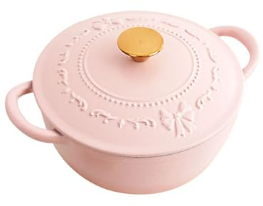 Meoky Pentola smaltata in ghisa pentola per stufato rosa piccola pentola rotonda per uso domestico pentola per stufato multifunzionale per uso domestico,Rosa