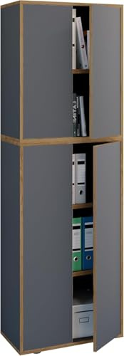 VCM Armario de Oficina de Madera Archivador Mobiliario de Oficina Armario Salia 5 Pliegues Anchura 60 cm Puertas batientes Antracita