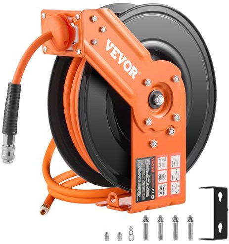 VEVOR Avvolgitubo Aria Compressa Retrattile Tubo Flessibile per Aria Compressa Ibrido Lunghezza 15,24m Pressione max. 300 PSI, Bobina Avvolgitubo Montaggio a Soffitto/Parete Staffa Girevole 180°
