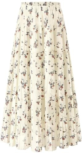 comefohome Maxi Skirts for Women UK Pleated Long Flowy Chiffon Elasticated Waist Tiered A Line Ladies Summer Skirt Floral 02 M