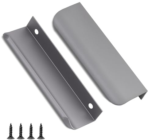 QZKJQDD 2 Pack Starry Gray Kitchen Cupboard Handles Finger Edge Pulls for Cabinets and Drawers, 120mm Wardrobe Door Handles Modern Aluminum, Matte Starry Gray
