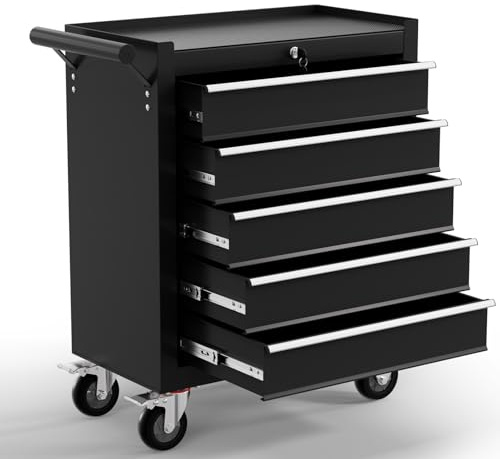 Gymplis 5-Drawer Tool Chest,Rolling Tool Cart with Wheels,High Capacity Tool Cabinet with Locking System for Garage, Warehouse, Workshop-Black