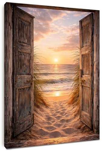 Alptiny Quadro da parete, 30 x 40 cm, con cornice, per soggiorno, spiaggia, tramonto, porta, poster moderno e decorazione da parete per soggiorno, stampa HD, con ganci e , senza forature