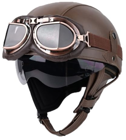 KKVGP Retro halvhjälm for motorcykel i tysk stil med glasögon, Retro hjälmar med öppet ansikte DOT/ECE-godkända, Vuxna män kvinnor Keps for cykelkryssarscooter