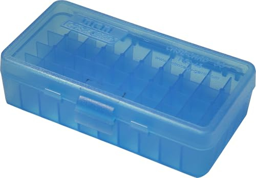 MTM Caja para munición, 40/45/10 mm, cal. 50, redonda, tapa abatible - P50-45-24, Transparente Azul