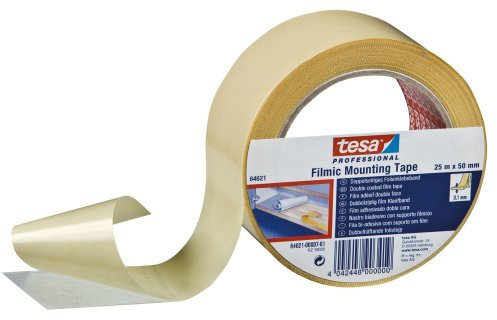 tesa 64621-00007-01 Strong Filmic Double Sided Mounting Adhesive Tape, Clear 50mm x 25m