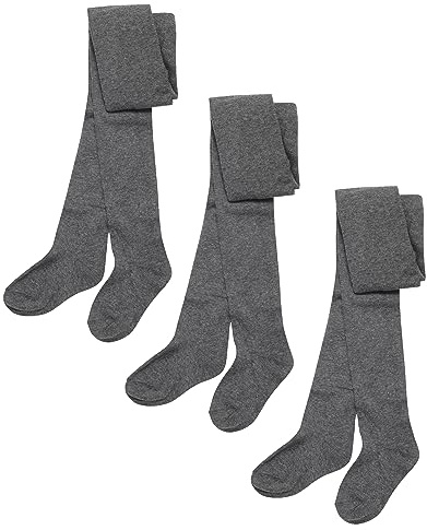 Sockstack Pack Of 3 Girls Tights, Soft Cotton Rich School Tights, Black Navy Grey (7/8 Years, Grey)