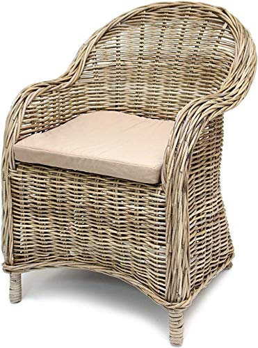 Dekoleidenschaft Rattansessel Koboo Grey grau, handgefertigt, Rattanstuhl inkl. Sitzkissen, Komfort Sitzhöhe, Korbsessel geflochten, Lounge-Sessel, Korbstuhl