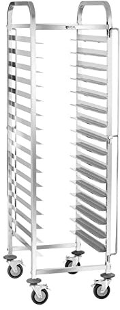 Royal Catering RCTW-16TB.1 Chariot de Transport Chariot à Plateaux (150 kg, Capacité de Charge 16 Tablettes 60 x 40 cm, Sécurités Verticales des Bacs) Acier Inox