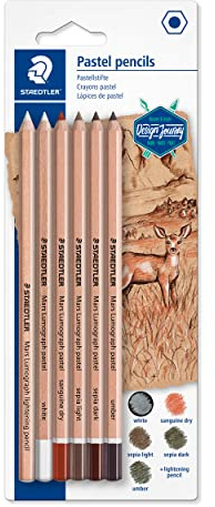 Staedtler Pastellstifte Mars Lumograph pastell, Sechskantform, Mine mit hohem Pigmentanteil, 6 Farben, hohe Qualität Hergestellt in Deutschland, Blisterkarte mit 6 Stiften, 100P-SBK6, Mehrfarbig, 6er Sortierung