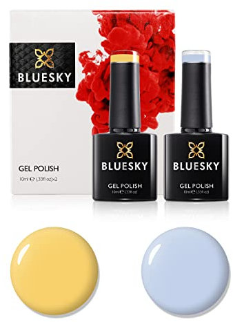 Bluesky Gel Nail Polish Set, 9th Anniversary Set 7, 2 x 10ml, QXG741 Faded Blue, A115 Pastel Yellow (Requires Curing Under UV LED Lamp)