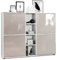 Vladon Highboard Cuba V3, Made in Germany, Weiß matt/Sandgrau Hochglanz - Moderne Anrichte mit 12 Fächern (130,5 x 105,5 x 35,5 cm)