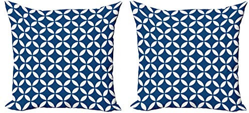 ABAKUHAUS Marine Kissenbezug Set (2Stück), Alte Runden Oval, doppelseitiges Digitaldruckdekor mit Reißverschluss, 45 cm, Royal Blue Weiß